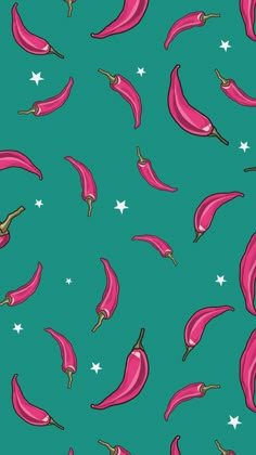 a blue background with pink peppers and stars