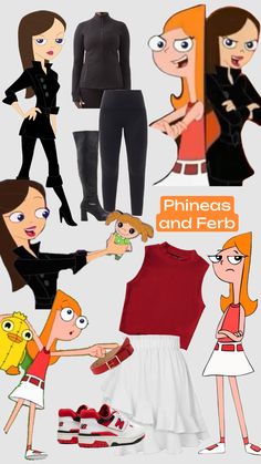 cartoon characters with different outfits and shoes