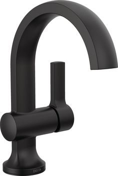 a black faucet with the handle extended to it's side spout