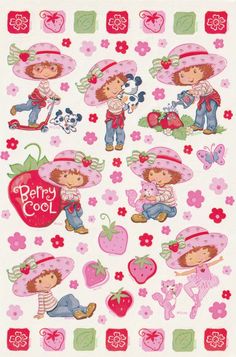 children's wall stickers with farm animals, flowers and hearts on them in pink