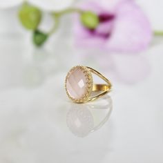 Valentine's Day Sale  rose quartz ringgold by AnemoneJewelry, $46.40 Pink Oval Feminine Jewelry, Feminine Oval Pink Jewelry, Feminine Pink Oval Jewelry, Dainty Pink Rings For Formal Occasions, Pink Feminine Rings For Anniversary, Feminine Pink Rings For Anniversary, Dainty Oval Cabochon Wedding Ring, Elegant Pink Gold Crystal Ring For Promise, Feminine Rose Quartz Wedding Jewelry