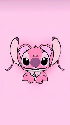 a pink background with an image of a cartoon character in the center and two ears on it