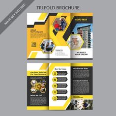 a yellow and black tri fold brochure