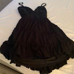 Size Medium Black Mini Sundress, Short Black Dress Goth, Dark Coquette Dresses, Cute Black Prom Dresses, Cute Black Dresses Casual, Goth Hoco Dress, Dark Color Dresses, Black Hoco Dress Short, Hoco Outfits