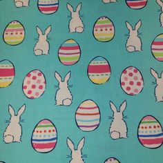 an image of easter eggs and rabbits on blue background with polka dot dots in the middle