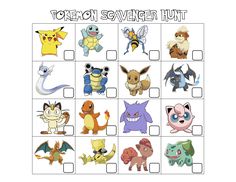 the pokemon scaver hunt worksheet is shown with different types of characters