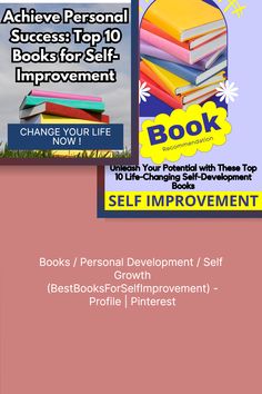 two books on self improvement and self improvement, with the title above them in yellow