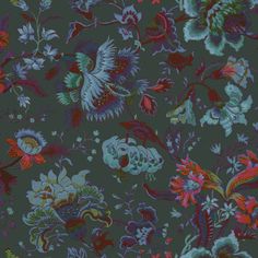 an image of a floral pattern on a wallpaper with blue, red and green colors