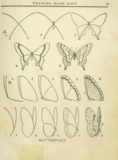 an old book with butterflies drawn on it's sides and the words drawing made easy