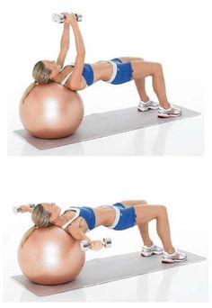 a woman is doing exercises on an exercise ball