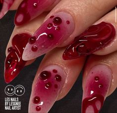 Gore Nails Art, Red Clear Nails, Blood Nail Art, Gore Nails, Blood Splatter Nails, Vampy Nails, Neutral Nails Acrylic, Blood Nails