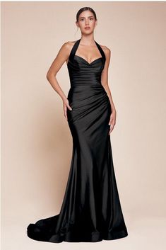 Experience the ultimate in sophistication and elegance with our Luxury Stretch Satin Halter Gown. Made with the finest quality materials, this gown hugs your curves and features a flattering halter neckline. Perfect for your next special occasion, be the envy of all in this exclusive and timeless piece. Dry Clean Only Brand Size Dress Bust Waist Hip XS 0-2 31-32.5'' 23-24'' 31-34" S 4--6 33-35'' 25-26'' 35-37" M 8--10 35-36'' 27-28'' 38-39" L 12--14 38-40'' 29-31'' 40-42" XL 14-16 40-42'' 33.5-36'' 44-46" 2XL 18-20 42-44'' 37-40'' 47-50" 3XL 22-24 44-46'' 41-46'' 51-55" 4XL 26-28 46-48'' 47-50'' 56-60" Horsehair Hem, Satin Halter Dress, Stretch Satin Dress, Long Halter Dress, Cinderella Divine, Royal Colors, Halter Gown, Black Dress Formal, 21st Dresses