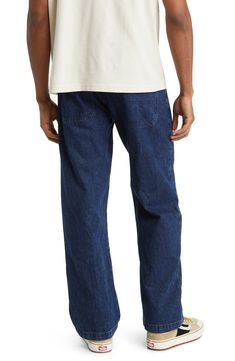 Inspired by workwear styles, these nonstretch jeans rock reinforced, double-layer knees and a loose fit for laid-back comfort. 19" leg opening; 11 1/2" front rise; 15 1/2" back rise (size 32x32) 100% cotton Machine wash, tumble dry Imported Relaxed Fit Medium Wash Rigid Denim Bottoms, Washed Relaxed Fit Utility Jeans, Washed Utility Jeans With Relaxed Fit, Washed Rigid Denim Full Length Bottoms, Utility Tapered Leg Denim Blue Bottoms, Utility Denim Blue Tapered Leg Bottoms, Utility Tapered Leg Denim Bottoms, Utility Washed Blue Bottoms With Five Pockets, Medium Wash Relaxed Fit Utility Pants