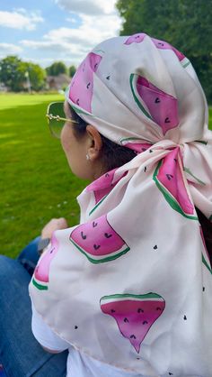 Watermelon hand painted short length silk scarf measures 49 inches X 15 inches.  Hand rolled hems Perfect summer accessory can also be styled as a bandana Care Instructions: Hand wash only with a drop of mild soap. Keep away from perfume  Iron on medium/silk setting. note: White or black gutta/resist may come off after washing. Summer Vacation Bandana, Trendy One Size Summer Bandana, Summer Beach Silk Scarf, White Summer Headscarf For Beach, Pink Headscarf For Spring Gift, Trendy Summer Vacation Scarves, Trendy Summer Vacation Scarf, Silk Bandana For Summer, Silk Scarf For Beach In Spring