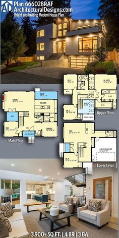 the floor plan for this modern house is very large and has lots of space to put in