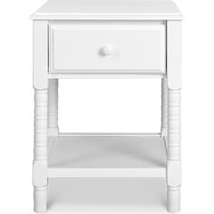 a white night stand with drawers on one side and an open drawer on the other