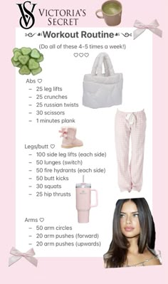 a woman's workout routine is shown in pink