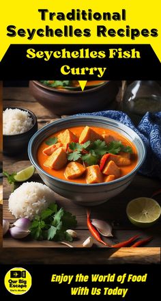 a bowl of stew with rice and cilantro on the side