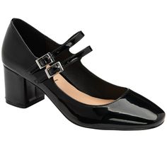 Step into the new season in Ravel’s Howth Mary-Jane shoe. A glossy patent upper is teamed with an almond pointed toe, a 6cm block heel and two adjustable buckle fastening straps.    Upper: Patent.   Lining / Sock: Other Materials / Leather.   Sole: Other Materials.   Heel Height: 6cm.   Width: Standard Black School Shoes With Heels, Black School Heels, School Shoes With Heels, School Shoes Black Heels, Black Shoes For School, School Heels, Womens Mary Jane Shoes, Ladies Court Shoes, Black School Shoes