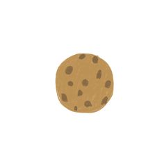 a cookie with chocolate chips on it sitting in the middle of a white background,