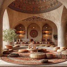 a living room with lots of furniture and rugs