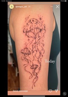 not-given #tattoo #art #jellyfish #tattooed Jellyfish And Koi Fish Tattoo, Jellyfish Tattoo Forearm, Jellyfish Tattoo Meaning, Jellyfish Shoulder Tattoo, Jellyfish Spine Tattoo, Floral Jellyfish Tattoo, Fish Sleeve Tattoo, Aquatic Tattoos, Jellyfish Tattoo Design