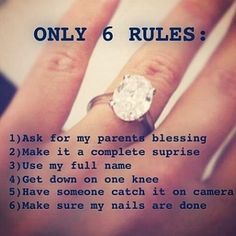 someones hand with a ring on it that says, only 6 rules