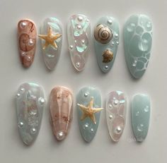 Bali Nails, Bold Nails, Mail Inspo, Seashell Nails, Sea Nails, Nail Painting, Summery Nails, Pretty Gel Nails, Really Cute Nails