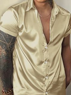 Men's Shirt Button Up Shirt Casual Shirt Summer Shirt Black Gold Short Sleeve Plain Lapel Daily Vacation Clothing Apparel Fashion Designer Casual 2023 - US $22.99 Vacation Clothing, Gold Shorts, Mode Design, Mens Button Up, Shirt Button, Clothing Apparel, Vacation Outfits, Casual Shirt, Men's Style