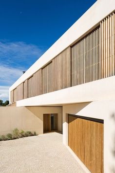 the building has wooden slats on it's sides