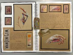 an open book with pictures and text on the pages, including hands holding paintbrushes