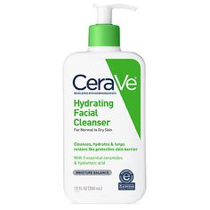 Developed with dermatologists, CeraVe Hydrating Face Wash for Normal to Dry Skin is a unique formula that cleanses, hydrates and helps restore the protective skin barrier with three essential ceramides (1, 3, 6-II). The formula also contains hyaluronic acid to help retain skin's natural moisture. CeraVe Hydrating Facial Cleanser removes dirt, oil and makeup and is gentle on skin. The cleanser is fragrance-free, non-comedogenic, non-drying and non-irritating. Suitable for use on the face, body, e Cerave Hydrating Facial Cleanser, Cerave Cleanser, Hydrating Facial Cleanser, Natural Facial Cleanser, Hydrating Face Wash, Gentle Face Wash, Cleanser For Sensitive Skin, Daily Face Wash, Skin Care Routine For 20s