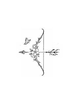 a cross with flowers on it and a butterfly flying over the cross tattoo designs for women