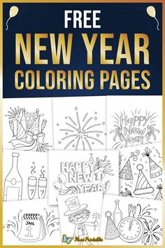 new year coloring pages for adults and children with fireworks, firecrackers and balloons