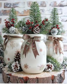 Beautiful 3 pc set of flawless candles in a rustic snowflake jars. Decorated with greenery and beautiful brown bow. Great for holiday season Diy Christmas Table Centerpieces, Xmas Tables, Nutcracker Ideas, Christmas Table Decorations Centerpiece, Christmas Centrepiece, Christmas Topiary, Diy Christmas Table, Christmas Decorations Centerpiece, Christmas Centers