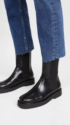 STAUD Palamino Boots | Shopbop Statement Sandals, Black Plum, Suede Chelsea Boots, Round Toe Shoes, Black Boots Tall, Black Gums, Heel Caps, Black Chelsea Boots, Leather Chelsea Boots