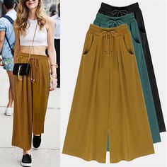 Description   100% Brand New and High Quality  Type: Capri, Cropped Material: Polyester   Package include: 1 x Women Pants Loose Trousers, Mode Casual, Loose Pants, Mode Online, Yellow Fashion, Womens Fashion Casual, High Waisted Pants, Wide Leg Jeans, Cropped Pants