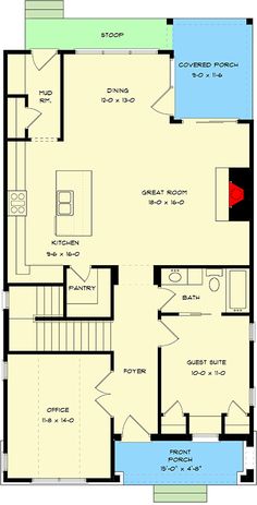 the first floor plan for a house with an upstairs bedroom and living room, as well as