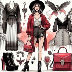 Goth Emo Outfits, Zepeto Ideas, Witchy Academia, Class Outfits, Badass Outfit, Fashion Design Books, Fair Outfits, Fasion Outfits, Art Dress