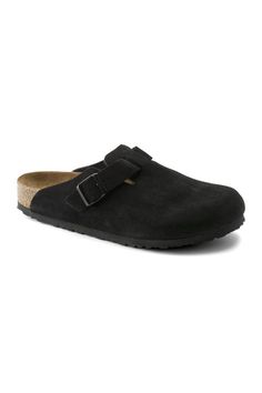 The perfect shoe for all seasons, these Birkenstock Boston Suede Soft Footbed Clogs for Women in Black are ones you will never get tired of. Arch support, soft footbed, and a clog design are some of the features that make up this fashion staple footwear. Get yours for the upcoming seasons! Features: Birkenstock Style: 660473 Color: Black Signature clog design Regular fit Soft Footbed Suede footbed lining and upper Natural leather insole EVA outsole Cork footbed Arch support Adjustable strap with metal buckle Birkenstock branded logo on inner shaft, footbed, and buckle European sizing Imported Want some more information about the must have casual shoe? Check Out our Blog! Wondering about the size conversion between women’s, men’s and youth Birkenstocks? Check out our Birkenstock Size Conver Boston Soft Footbed, Birkenstock Clog, Black Birkenstock, Birkenstock Style, Black Clogs, Cozy Socks, Birkenstock Boston, Eva Sole, Socks And Sandals