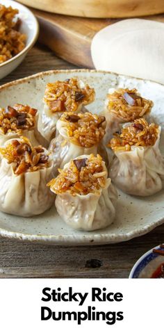 sticky rice dumplings with nuts and raisins on a plate