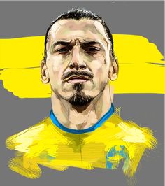 a painting of a soccer player in yellow and blue