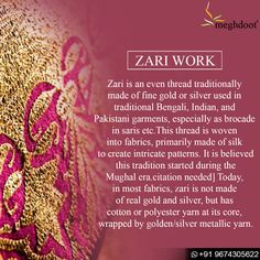 #DidYouKnow #zariwork #Fabric Embroidery Fabric Dress, India Traditional Dress, Fabric Patterns Prints, Textile Prints Design, Dress Embroidery