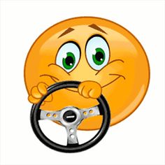 an emoticive smiley face holding a steering wheel