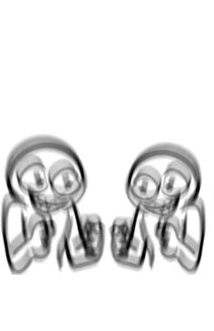 an abstract image of three faces with eyes and hands