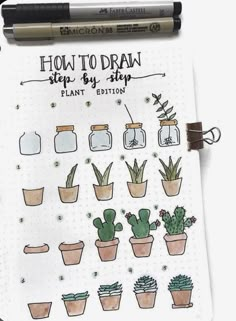 Succulent Doodle, Cactus Doodle, Doodle Art For Beginners, Plant Doodle, Draw Step By Step, Creating A Bullet Journal, Bullet Journal Paper, Seni Dan Kraf, Bullet Journal Mood