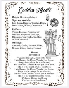 an image of the goddess's name and its meanings in black ink on white paper