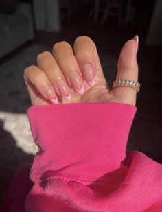 Back To School Nails Acrylic Almond, Nails Baby Pink Design, Teen Girl Nail Ideas, Simple Nail Ideas Almond Shape Summer, Baby Pink Nails With Design Art Ideas, Nail Inspo Trendy Pink, Nails For Rome, Pink French Tips With Design, Pink Double French Nails