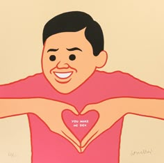 a drawing of a man making a heart with his hands and the words you make me look