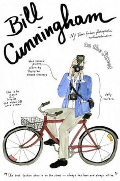 a drawing of a man on a bike talking on a cell phone and holding a camera